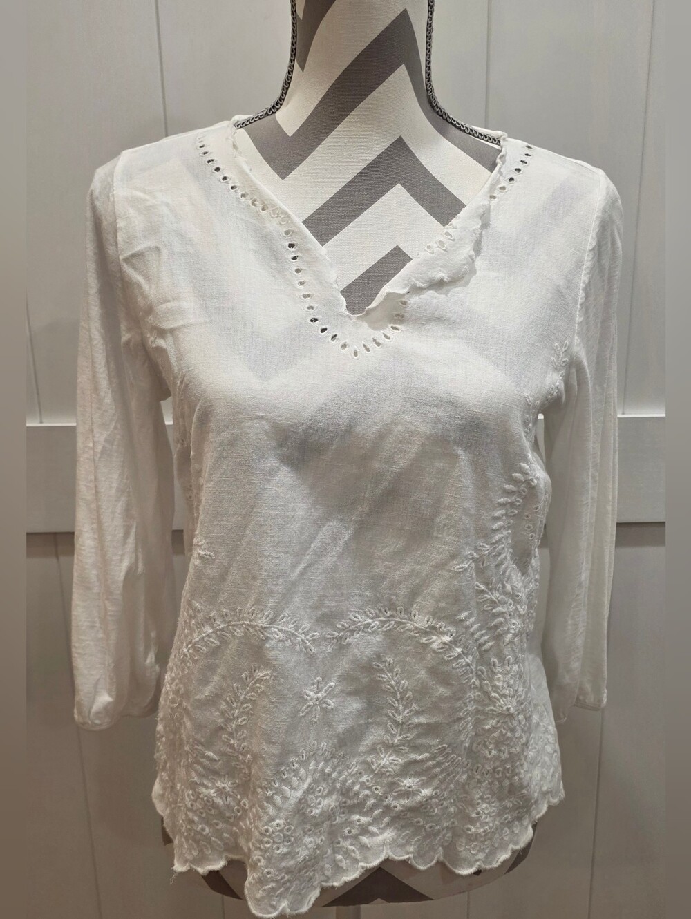 Bohemian Style Lucky Brand White Embroidered Blouse Size S *184 B1